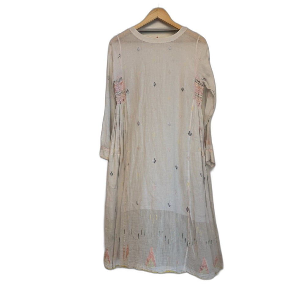 Injiri Dress Cotton Jamdani Handwoven India Midi Pastel Embroidered Boho Small